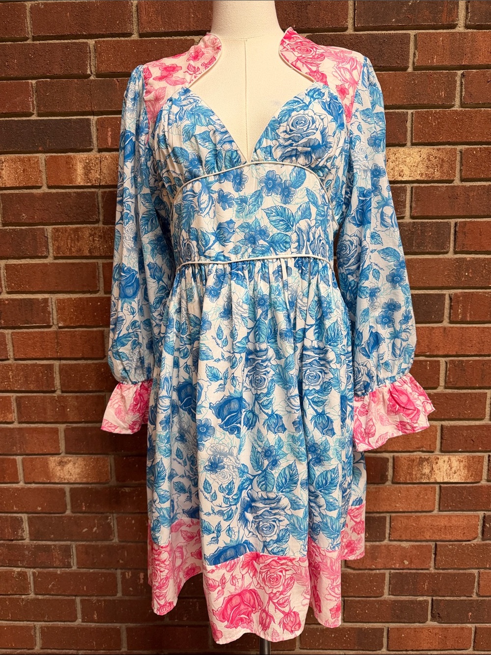 Simply Southern Blue & Pink Multi Rose Mini Dress Size Small